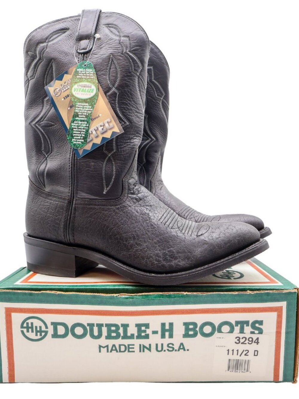 Vintage Double-H Boots Mens 11.5 D Black Aztec Leather Cowboy Boots USA 3294 NWB